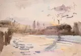 River landscape at dusk by Howard J. Morgan, watercolour, sold Feb 2021