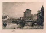 British, The Port of Leghorn, a port scene with multiple figures and a town beyond by Charles Oliver Murray, etching, offered Feb 2021