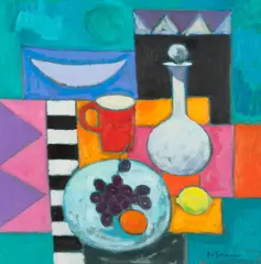 Brandy Jar and Black Grapes by Jack Morrocco, oil on canvas, sold Sep 2012