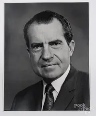 of Richard Nixon with Halsman copyright stamp and titled in his hand by Philippe Halsman, photograph, offered Oct 2017