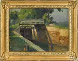 titled Canal at New Hope by Richard Evett Bishop, oil on board, offered Oct 2017