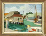 harbor scene of Gloucester Massachusetts by Richard Evett Bishop, oil on board, offered Oct 2017