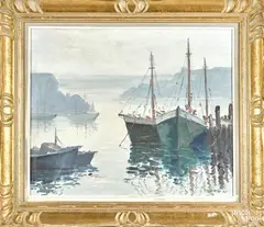harbor scene by Cesare Ricciardi, oil on board, offered Oct 2017