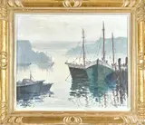 harbor scene by Cesare Ricciardi, oil on board, offered Oct 2017