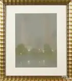nocturne cityscape by Johann Berthelsen, pastel, offered Oct 2017