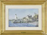 coastal scene with lighthouse by Stapleton Kearns, oil on board, offered Oct 2017
