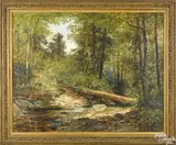 wooded landscape with stream by Christopher Shearer, oil on canvas, offered Oct 2017
