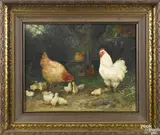 of chickens and their chicks by Mary B. Leisz, oil on canvas, offered Oct 2017