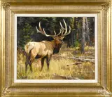 titled Elk at Forest Edge by Ray Sexton, oil on canvas, offered Oct 2017