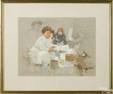 studies for Prairie Grove Picnic by John Philip Falter, mixed media, offered Oct 2017