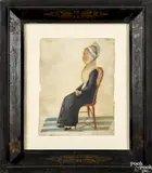 portrait of a woman seated in a red Windsor chair by Jacob Maentel, watercolor and gouache, offered Oct 2017