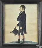 folk portrait of a gentleman with a top hat by Jacob Maentel, watercolor, offered Oct 2017