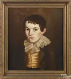 folk portraits of a boy and girl by Benjamin Franklin Mason, oil on panel, offered Oct 2017