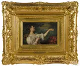 of a young woman with a pearl necklace by Władysław Czachórski, oil on panel, offered Oct 2017
