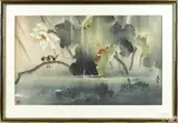 of lotus blossoms by Leisheng Huang, ink and watercolor, offered Oct 2017