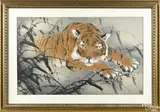 of a tiger by Leisheng Huang, ink and watercolor, offered Oct 2017