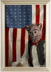 of a gentleman with a fox mask by Ann Brelsford McCoy, oil on canvas, offered Jul 2017