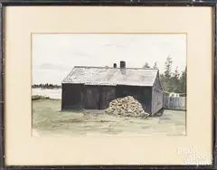 landscape with barn by Ann Wyeth McCoy, watercolor, offered Jul 2017