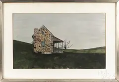 landscape with farmhouse by Jimmy Lynch, gouache, offered Jul 2017