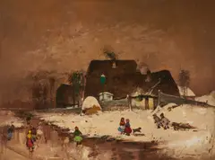 Skating in Winter by Antal Jancsek, oil on canvas (unstretched), sold Jul 2022