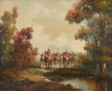 Hunt IV by Kurt Heyden, oil on canvas (unstretched), sold Jul 2022