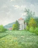 Vineyard by Hyun Bo Yoo, oil on canvas (unstretched), sold Jul 2022