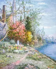 Waterfront Garden by Hyun Bo Yoo, oil on canvas (unstretched), sold Jul 2022