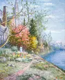 Waterfront Garden by Hyun Bo Yoo, oil on canvas (unstretched), sold Jul 2022