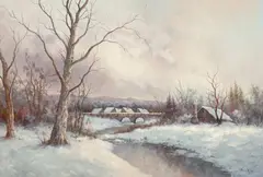 Winter River by Hyun Bo Yoo, oil on canvas (unstretched), sold Jul 2022