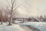 Winter River by Hyun Bo Yoo, oil on canvas (unstretched), sold Jul 2022