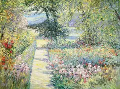 Path Through Garden by Charles Zhan, oil on canvas (unstretched), sold Jul 2022