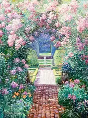 Garden Trellis by Charles Zhan, oil on canvas (unstretched), sold Jul 2022