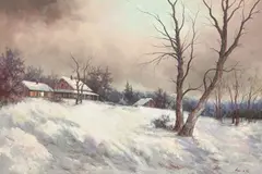 Winter Snow by Hyun Bo Yoo, oil on canvas (unstretched), sold Jul 2022
