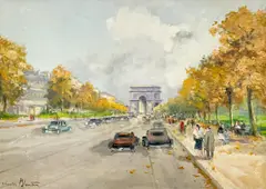 Road to Champ Elysee by Charles Blondin, oil on canvas (unstretched), sold Jul 2022