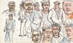 Untitled (Sailors) by Stephen Tennant, 1967, watercolor and ink on paper, sold Jul 2022