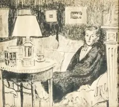 Sketch of Young Man in Salon by Jean Hugo, ink on paper, sold Jul 2022