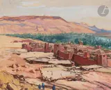 Maroc, l’oasis d’Aoufous by Henri Jean Pontoy, Gouache et fusain, sold Mar 2023