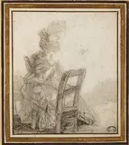 Femme assise cousant by Gabriel de Saint-Aubin, Crayon noir, sold Nov 2009