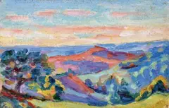 Vue de Crozant by Armand Guillaumin, Aquarelle monogrammée en bas à gauche et annotée au do, en carte postale, à Lucy Brille, l, sold Dec 2015
