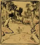 Paysage arboré by Henry de Waroquier, Lavis d'encre et sanguine sur papier calque, sold Sep 2022