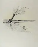 Le pêcheur by Jean-Louis Forain, Crayon noir, plume et crayon jaune, sold Sep 2022