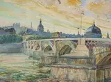 Lyon, le pont de la Guillotière et l'Hôtel-Dieu by Pierre Giacomino, 1922, Aquarelle, sold Sep 2022