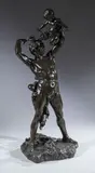 Bacchus portant un satyre enfant by Clement Leopold Steiner, Épreuve en bronze à patine brune, sold Sep 2022