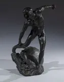 Achille commençant à revêtir l'armure apportée par Thétis by Constant Roux, Épreuve en bronze à patine brune, sold Sep 2022