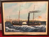 St Jean de Monts Vendée - Le navire de l'Amirauté Violet devant le port de Calais - en 1845 by Gilbert Pajot, Aquarelle gouachée, sold Sep 2022