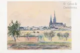 Cathédrale de Chartres by Daniel Urbain Dourouze, 1916, Crayon et aquarelle signé et daté, sold Jul 2020