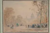 Bouquinistes sur la Seine avec le Panthéon by Louis-Henri Foreau, Aquarelle signée en bas à gauche, sold Jul 2020