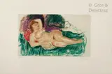 Femme endormie sur canapé vert by Charles Camoin, Lithographie en couleurs signée numérotée XX/XXX Sujet :, sold Jul 2020