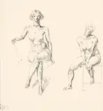 Zwei sitzende weibliche Akte by Werner Tübke, 1963, Tuschfeder auf Papier (aus einem Skizzenblock), sold May 2014