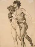 Studie zum „Frühlingssturm by Ludwig von Hofmann, Um 1894, Kohle auf Velin (Wasserzeichen: Vidalon), sold Jun 2015
